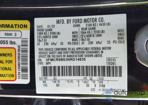 2022 Ford Bronco Sport Big Bend z USA, uszkodzony, nr VIN 3FMCR9B63NRD14835